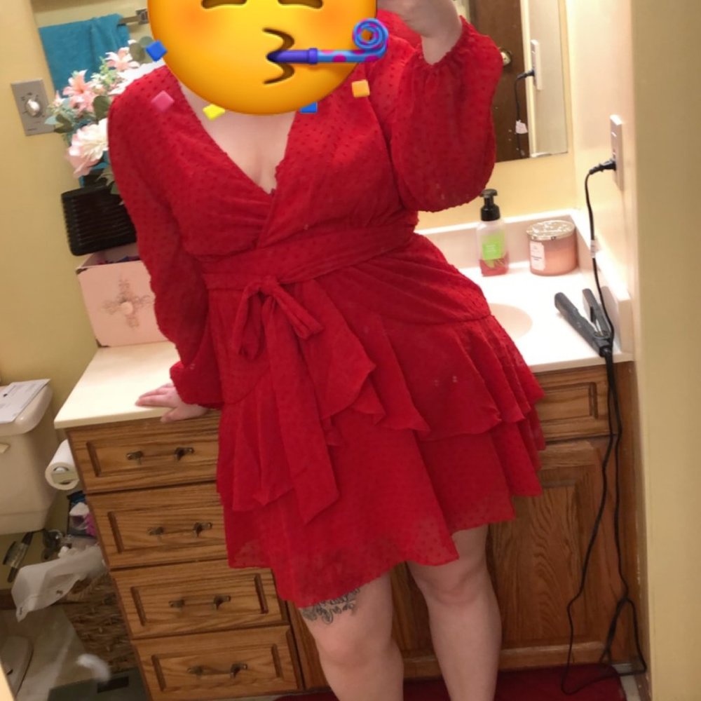 Boohoo Plus Ruffle Hem Dobby Mesh Skater Dress